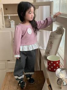 Dazy Kids Toddler Girls' Polka Dot Casual Loose Fitting Bottoms, Versatile Japanese Style - Blue - View 3