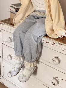 DAZY Young Girl Ruffle Patchwork Elastic Waist Casual Loose Sweatpants