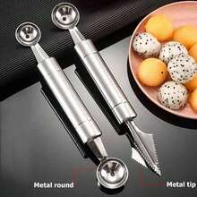 Double-Ended Stainless Steel Fruit Spoon Melon Baller Ice Cream Scoop Watermelon Spoon Fruit Ball Maker - Multicolor - View 2