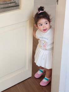 DAZY Toddler Girls' Cartoon Print Round Neck Short Sleeve Top - White - View 3