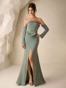 Coutiva Luxury Evening Gown, High-End Formal Dress, Elegant And Sophisticated Lady-Like Style - Mint Green - View 7
