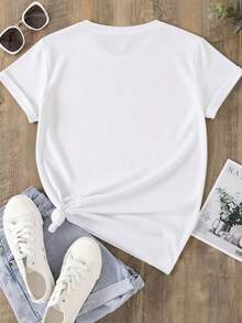 Camiseta básica casual para mujer con estampado gráfico cómodo con diseño de amigas - San Valentín - Blanco - Ver 4