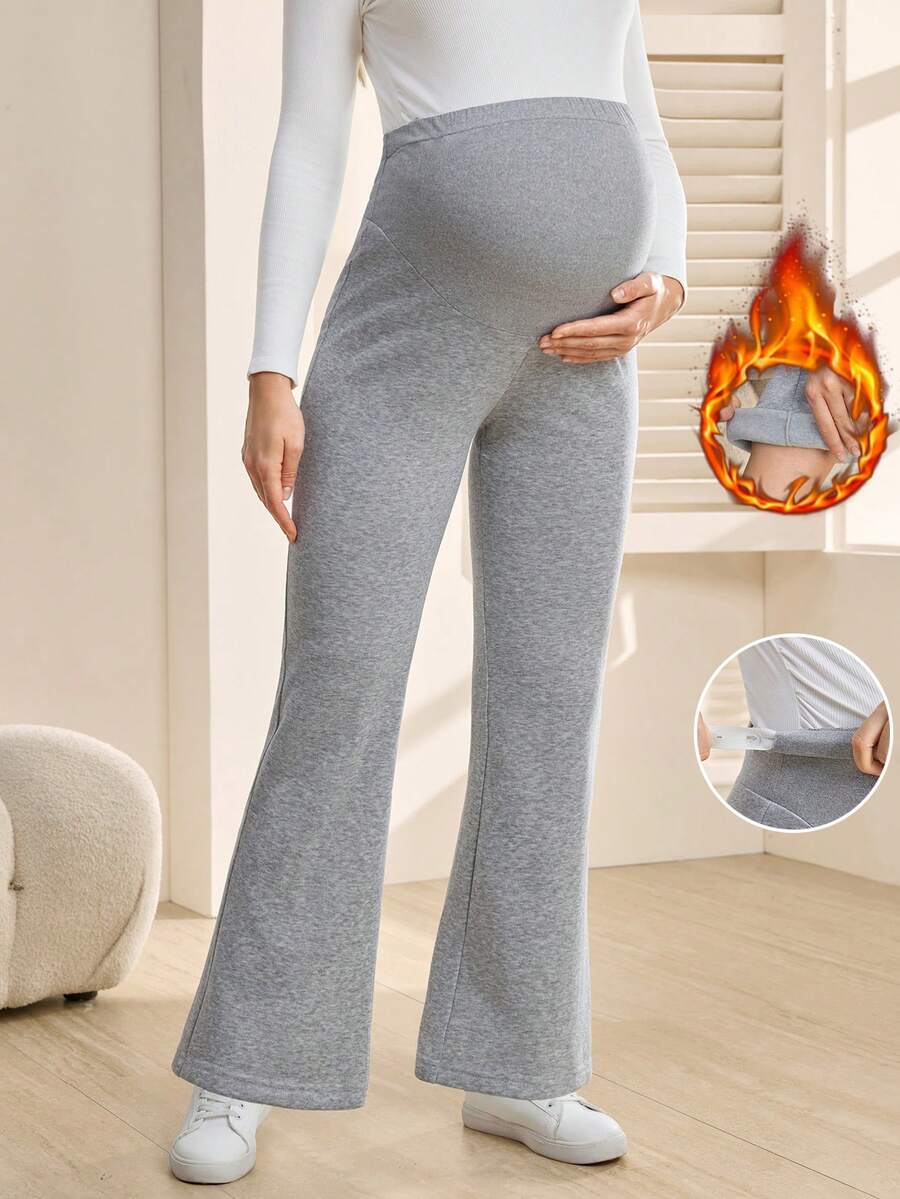 SHEIN Maternity Solid Color Adjustable Waist Flared Fleece Sweatpants