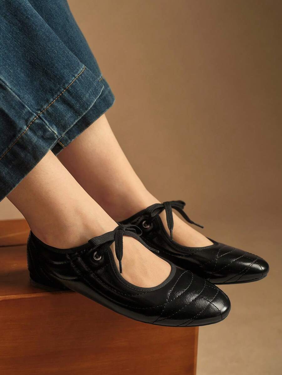 Rosivie Giày bệt buộc dây đa năng thường ngày dành cho nữ - màu đen - Xem 1