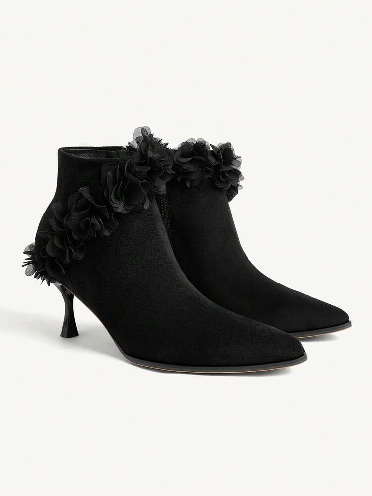 CUCCOO CHICEST Women's Fashionable & Elegant 3D Floral Decor High Heel Ankle Boots