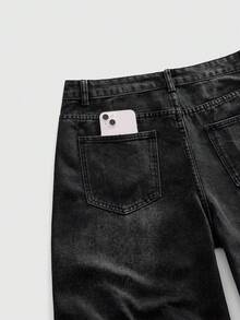 ROMWE MEN Goth Men's Rhinestone Cross Pocket Denim Shorts - Grey - View 5