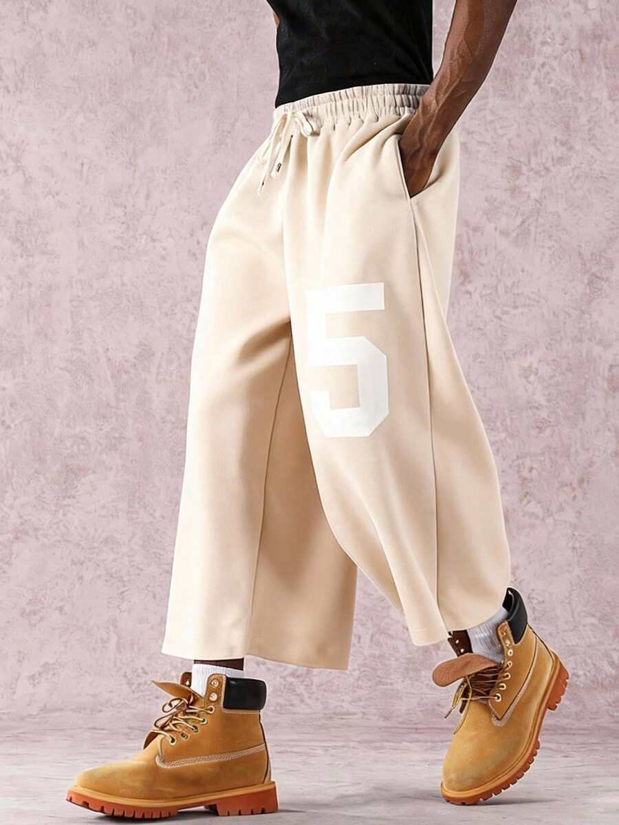 PAVTROS Quần thể thao nam phong cách đường phố, in hình huy hiệu, cạp chun, dáng rộng, thích hợp mặc ngoài trời, quà tặng lý tưởng cho chồng/bạn trai. - Màu be - Xem 1