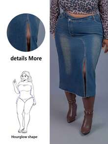 CurvyTilda Plus Size Women Casual Denim Mini Skirt, Suitable For Daily Wear, For Hourglass Body Shape