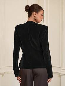 Aloruh 女士秋冬新款V领单金属扣设计时尚百搭商务西装外套 - 黑色 - 查看 2