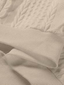 Manfinity Homme 男士加大码休闲纯色纹理立领拉链卫衣，男士新款秋季简约休闲套头拉链卫衣，男士百搭单品，适合日常通勤和旅行，男士绞花针织卫衣，男士针织衫，四分之一拉链卫衣 - 杏色 - 查看 4