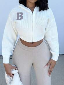 Alexandranx Women's Regular Letter Pattern Hooded Zip-Up Cardigan In Fall/Winter,Cozy Fall And Winter Clothes For Women