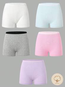 Tween Girls Panties-Ribbed High Waist Full Coverage Elastic Waistband White Light Blue Gray Pink Lavender All Season 2026 New Year Essential Versatile And Comfortable Warm And Cute Style - Multicolor - View 1
