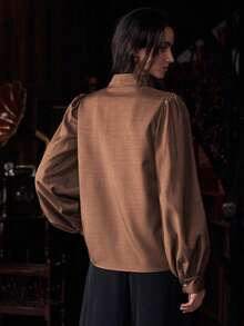 Uhlyne Uhlyne Women's V-Neck Lantern Sleeve Loose Blouse, Spring/Autumn - Brown - View 7