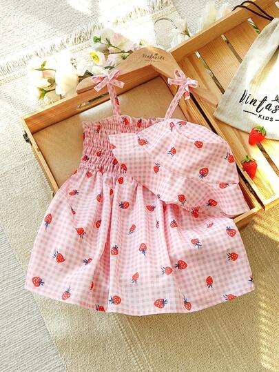 Vintaside Kids Babygirl Infant & Baby GirlSpring/Summer Strap Fashion Cute Casual Strawberry Digital Printed Dress, Suitable For Going To The Beach And Vacation Wear