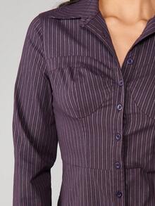 MISSGUIDED Blusa ajustada de manga larga con botones, estilo corsé a rayas, camisa morada estructurada para oficina, negocios y trabajo formal - Morado - Ver 4