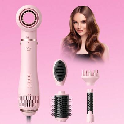 JMMO Bộ tạo kiểu tóc 5 trong 1, máy sấy tóc kiêm lược, máy sấy tóc tốc độ cao chống rối, sấy khô nhanh, uốn xoăn, tạo độ phồng, làm mượt và tạo kiểu tóc, máy tạo kiểu tóc, máy duỗi tóc, màu hồng - Phích cắm EU