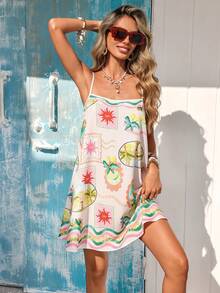 Vivid Eden Spring/Summer Outings, Holiday Dates, Spring/Summer Casual Vacation A-Line Artistic Printed Women's Sundresses, Summer Beach Dresses, Back-To-School Outfits, Very Simple Outfits, Women's Country Style, Office Wear, Old Money Style, Teacher's Outfits, Date Outfits, Graduation Season, Women's Dresses, Spring/Summer Casual Dresses, Summer Casual Dresses - Multicolor - View 5