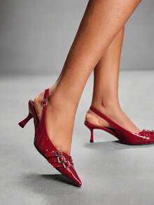 CUCCOO SZL Women's Fashion Buckle Pointed Toe High Heel Pumps, Burgundy - Burgundy - View 10