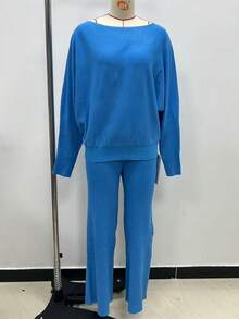 SHEIN Unity 2pcs/Set Women Casual Loose Simple Stylish Sweater For Autumn/Winter - Blue - View 1