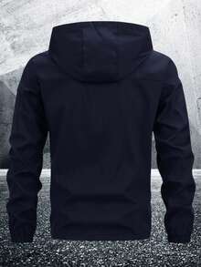 Manfinity Homme 加大码男士休闲百搭连帽夹克 - 藏蓝色 - 查看 2