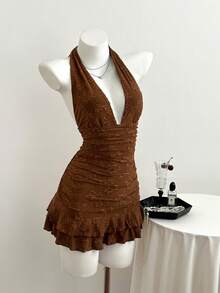 Elamini Sexy Summer Dress In Textured Fabric With Multi-Layer Hem And Backless Design For New Year Party