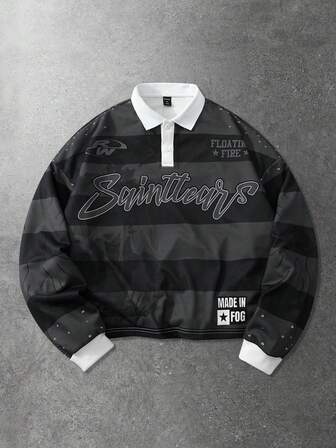 Street Life Sudadera unisex, texto en inglés americano y estampado de textura a rayas, estilo callejero, otoño/invierno