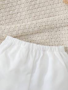 Baby Boy Casual Cute Versatile Blue Long Sleeve Shirt & Elastic Waist Pants Set Cute And Versatile Casual Blue Long-Sleeved Shirt And Elastic Waist Trousers Set For Baby Boys (2-Piece Set). Includes A Casual Gentleman's Long-Sleeved Shirt With Button Loops And White Dress Trousers. Suitable For Home, Outdoor, And Other Occasions. A Gentleman's Shirt And Trouser Set For Little Boys. - Multicolor - View 4