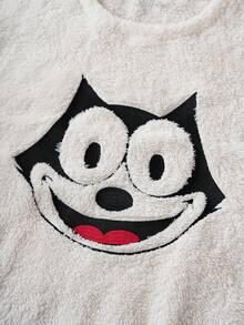 SHEIN Felix The Cat Men's Cartoon Cat Embroidered Crew Neck Fleece Sweatshirt, Autumn/Winter - Beige - View 7