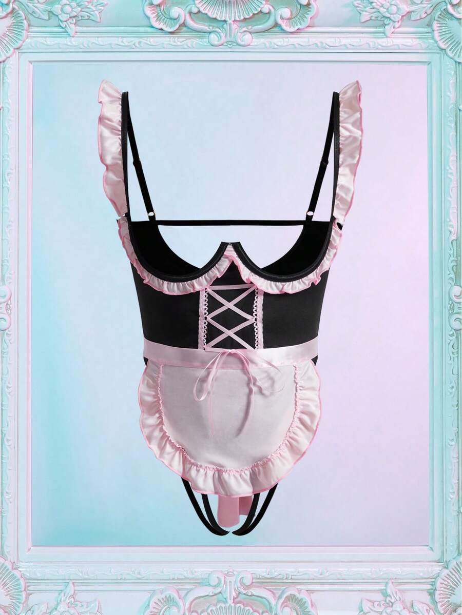 Fantasy Costume 2件套粉色露背露裆女仆装内衣套装 - 彩色 - 查看 1