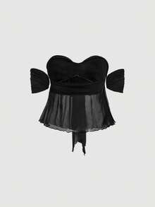SHEIN MOD Women's Elegant Black Summer Off Shoulder Tie Strap Blouse, 70's Club Night Party Disco Tube Top, Vintage Aesthetic Festival Beach Vacation Wear - Black - View 2