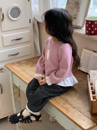 DAZY Toddler Girls' Korean Style Round Neck Casual Color Block Long Sleeve Sweatshirt