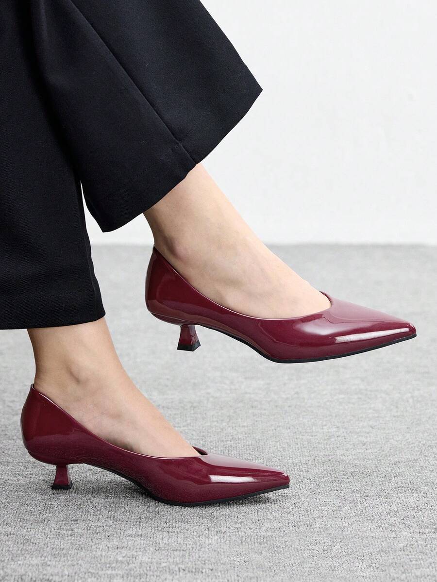 CUCCOO BIZCHIC 女士尖头低跟经典简约基础款通勤工作派对高跟鞋 - 中紫紅色 - 查看 1