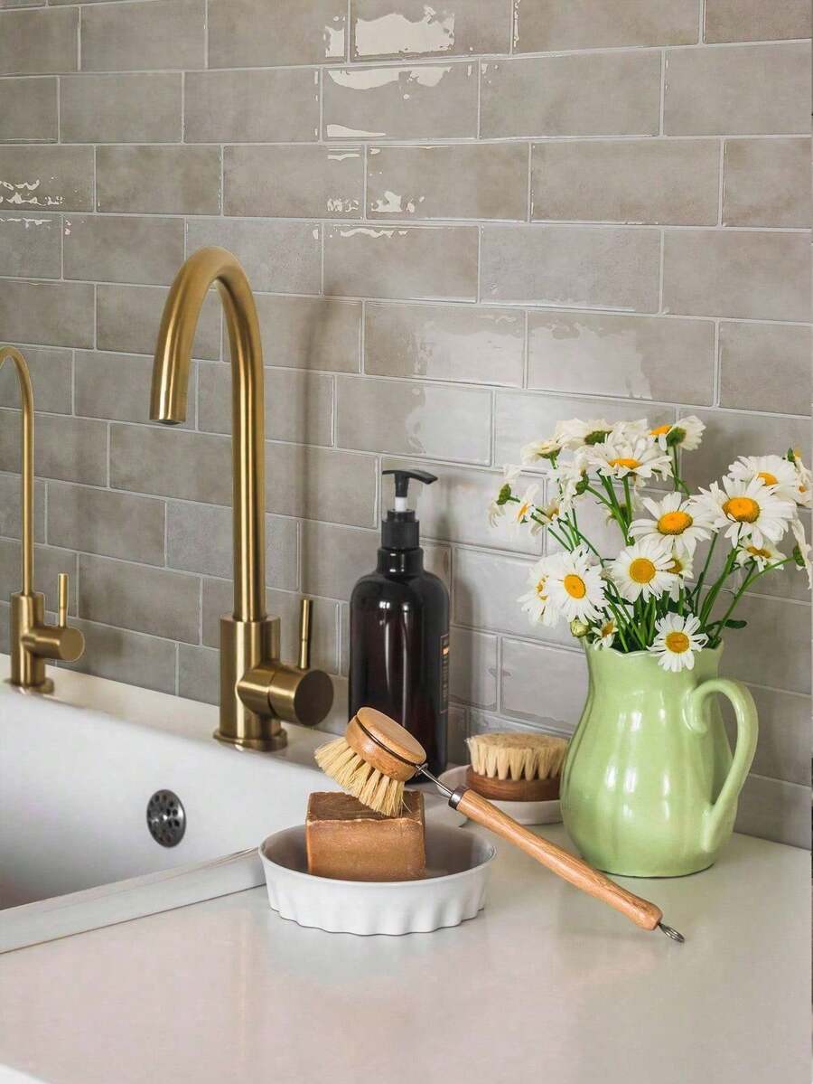 30 miếng dán tường giả gạch màu be bóng bẩy, tự dính, chống thấm nước, thích hợp cho phòng khách, nhà bếp, phòng tắm, nhà ở, kiểu Zellige. - Màu be - Xem 1