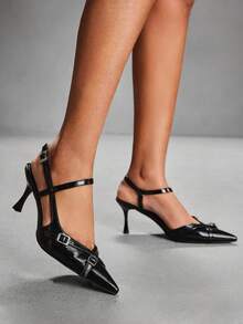 CUCCOO SZL Simple Casual Solid Color Pointed Toe Women Pumps - Black - View 4