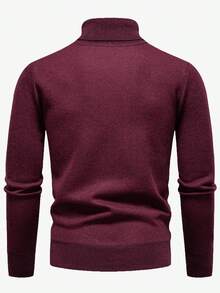 Calvornis Men's Diamond Pattern Turtleneck Long Sleeve Sweater, Autumn/Winter - Burgundy - View 2