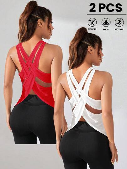 SHEIN Velisys Camiseta de tirantes de mujer de unicolor con espalda cruzada casual