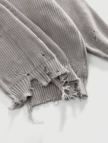 ROMWE MEN Grunge Punk Men's Distressed Apocalyptic Print Knit Sweater