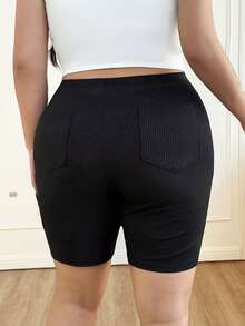 CovetEZ Shorts biker unicolor tejido de canalé - Negro - Ver 3