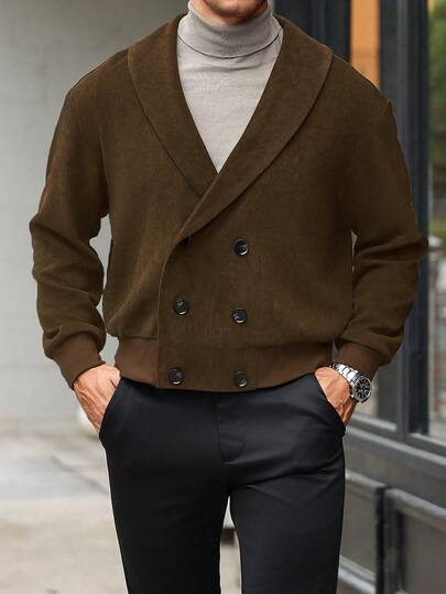 Manfinity Bizformal Men's Solid Color Minimalist Casual Long Sleeve Jacket