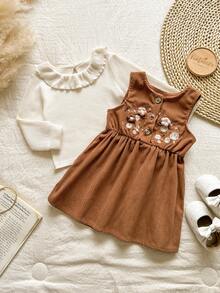 Vintaside Kids 女婴罗纹针织上衣和刺绣连衣裙套装 - 紫色 - 查看 1