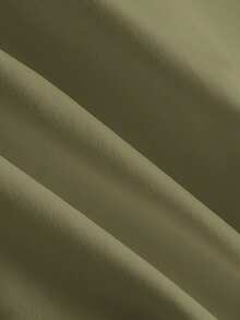 SHEIN MOD Áo sơ mi nữ tay phồng màu trơn, hai túi, dáng ngắn, thích hợp mặc mùa xuân và hè. - xanh quân đội - Xem 4