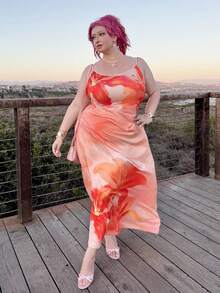 Hourglow 大码女式休闲花卉印花吊带连衣裙，适合夏季 - 彩色 - 查看 4