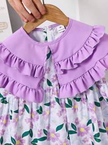Emery Rose Kids 小女孩碎花彼得潘领修身连衣裙假日装扮 - 紫色 - 查看 7