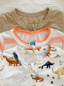 3件套新生女宝宝可爱休闲针织卡通图案长袖连体衣套装 - 白色 - 查看 2