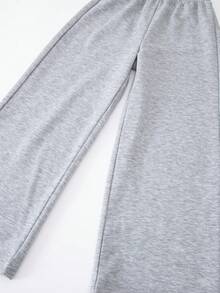 SHEIN Explorewe Tween-Mädchen Lässiges All-Match-Set, vielseitig, für den Alltag, Schule, Sport, Straße, verwaschener Schnee, Blumendruck, lockeres Crop-Sweatshirt + Hose mit weitem Bein