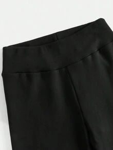 SHEIN Teen Girls' Knit Slim Fit Basic Waistband Leggings For Spring/Summer, Casual, Personalized Styling, Daily Wear - Black - View 5