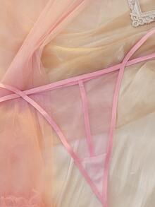 DelicateAllure 加大码性感浪漫情人节可爱薄纱睡裙+丁字裤两件套 - 粉色 - 查看 5