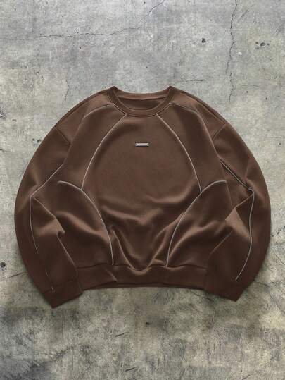 AXEPEAK Sudadera holgada de cuello redondo de manga larga con parches reflectantes para hombre