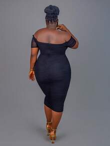 CurvyTilda Robe mi-longue élégante à épaule unique en maille stretch froncée pour femmes grandes tailles, style Y2K, tenue d'invitée de mariage, robe de Pâques, vêtements de nuit pour dames, tenues de fête, vêtements modestes, robe de cocktail, tenues de vacances, tenues d'anniversaire, robes de sortie, vêtements d'été, robe d'été mi-longue, robes d'invitée de mariage, costume des années 80, robes petites tailles, robe de remise des diplômes, tenue de concert - Noir - Voir 2