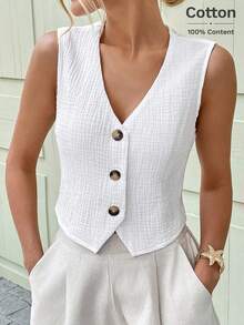 Easowa 女士有机棉白色背心和背心，春季 - 白色 - 查看 5